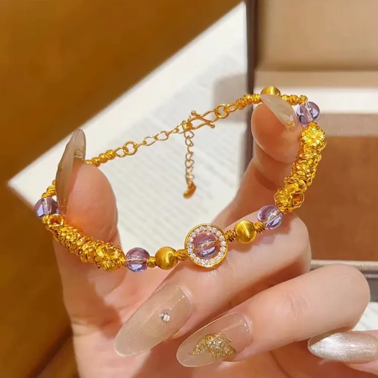 铜合金手链 紫色星辰锆石手链古法猫眼小盘缠手串轻奢简约送礼物