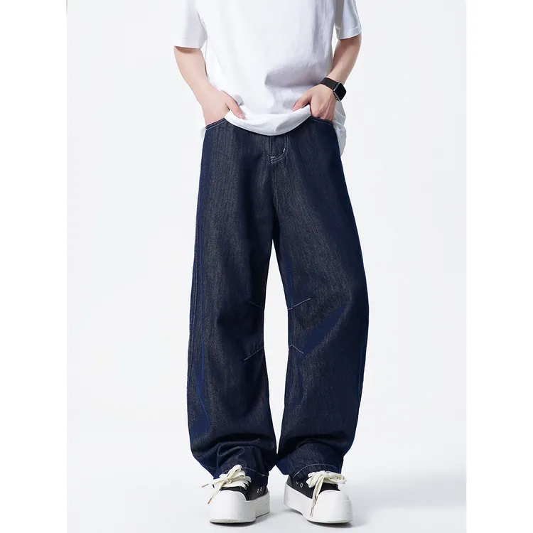 轻薄垂感高腰直筒潮流宽松青年牛仔长裤夏天四季百搭裤子