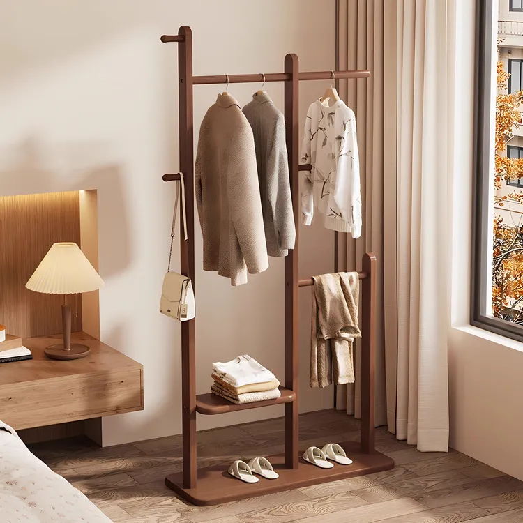中古实木挂衣架卧室落地衣帽架家用加厚加粗室内不占地置物置衣架