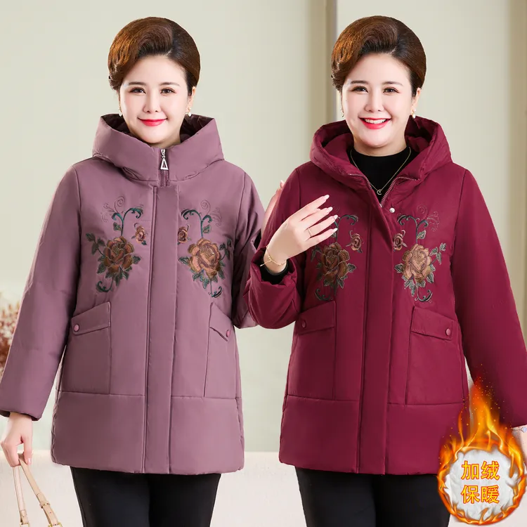 胖妈妈冬装棉衣加绒加厚中老年人棉袄女外套奶奶羽绒母亲洋气衣装