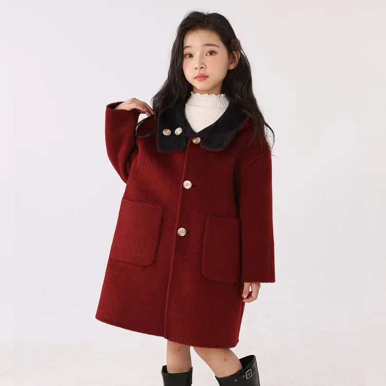 【100%羊毛】双11大促 儿童连帽毛呢大衣外套男宝女宝亲子装双面穿
