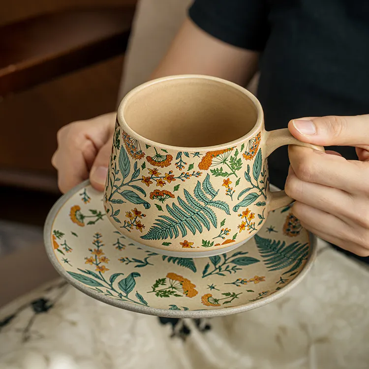 小悠家 特别好看的咖啡杯中古风咖啡杯碟套装精致陶瓷拉花杯子