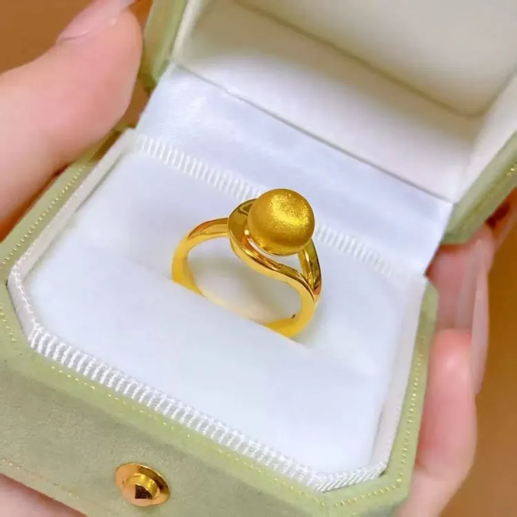 优雅有求必应拉丝球球戒指开口可调节