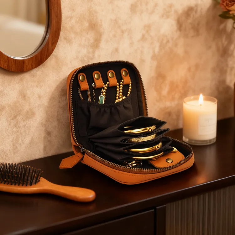 首饰盒/箱 【新品】编织首饰收纳盒便携分层耳环项链戒指精致文艺感