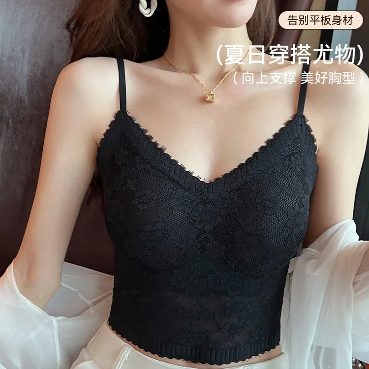 雅鹿性感蕾丝吊带背心无钢圈聚拢美背舒适内衣女士夏季通勤薄款