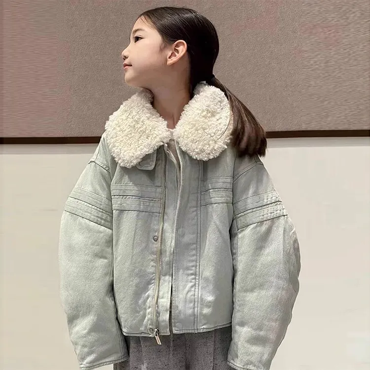 女童加绒加厚外套冬装2025新款儿童冬季牛仔衣服中大童女孩上衣潮