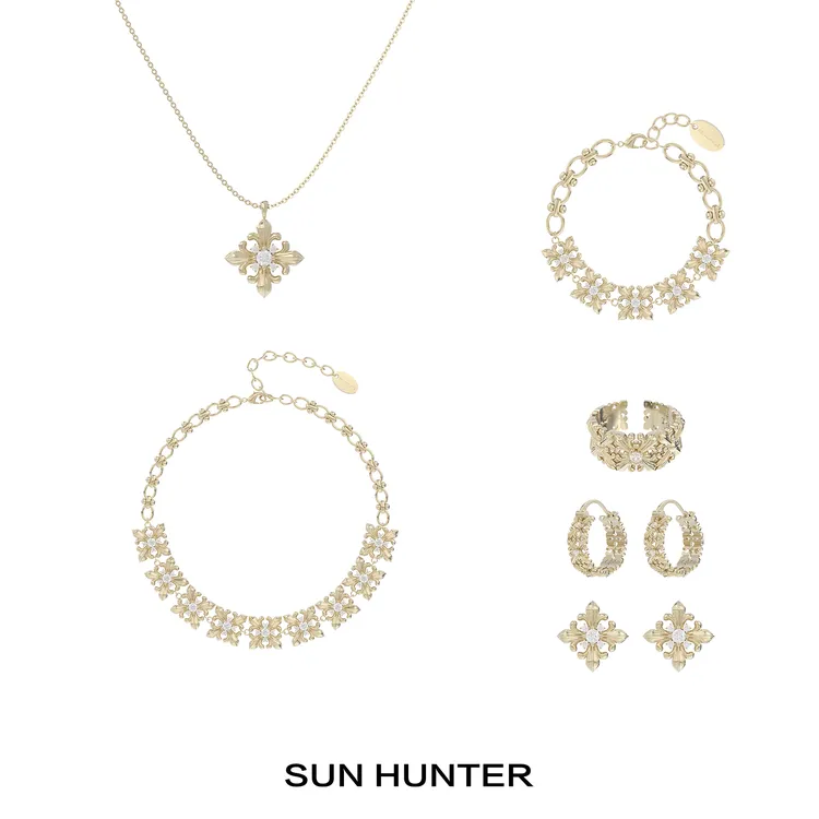 铜合金项链 三横SUN HUNTER原创鸢尾花系列项链耳钉手链轻奢饰品