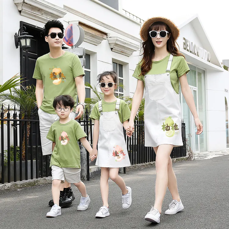 睡衣包邮2025年夏季时尚一家三口四口短袖裤裙子母女装母子情侣装
