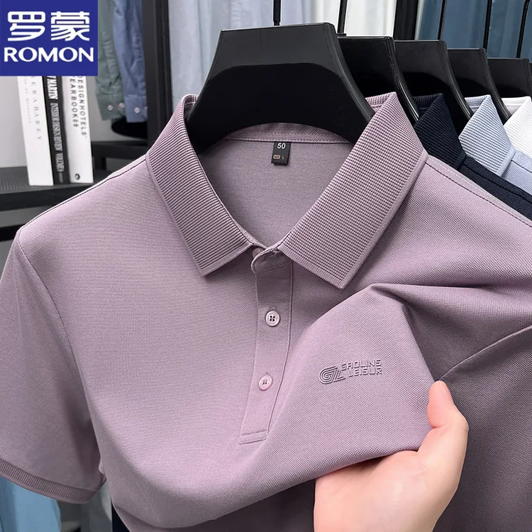 罗蒙夏季高档男士纯色短袖上衣宽松透气中青年凉爽潮牌短袖t恤男