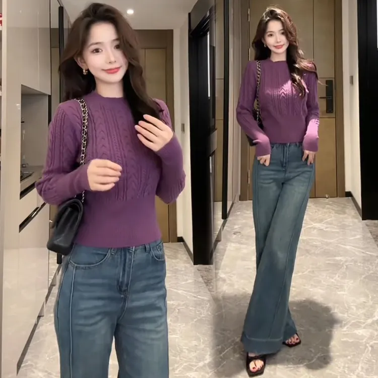 毛衣女2025秋冬新款时髦洋气麻花小立领长袖收腰显瘦打底毛针织衫