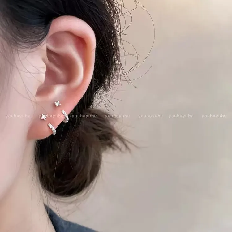 合金锆石耳饰 后挂式锆石c形耳环2025新款爆款小众设计感高级时尚