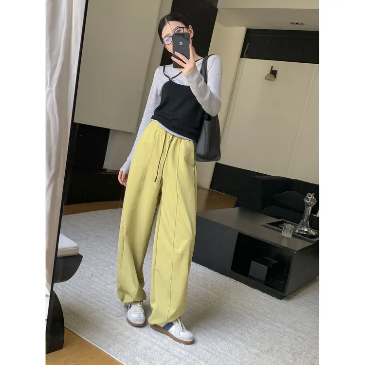 窄版美式香蕉阔腿裤女春秋新款高腰宽松显瘦百搭休闲运动字母卫裤