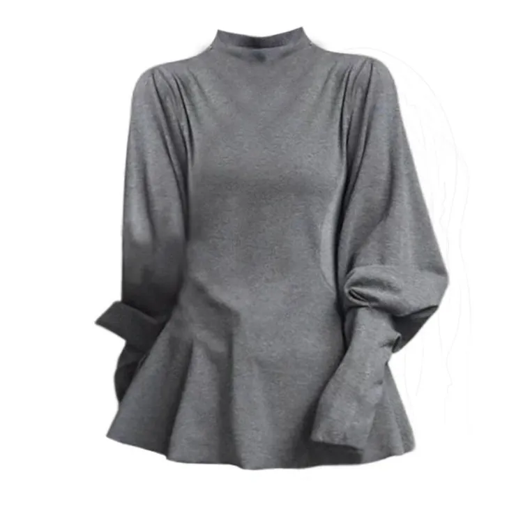 肉宝大码加绒法式复古半高领女冬季修身内搭显瘦灯笼袖上衣8236