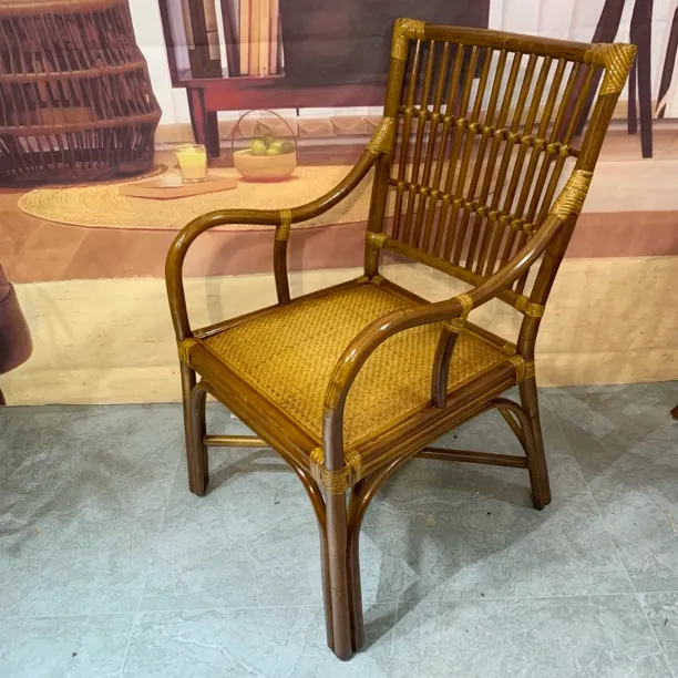 印尼天然复古藤椅新中式真藤藤编椅子休闲茶室椅阳台藤椅三件套