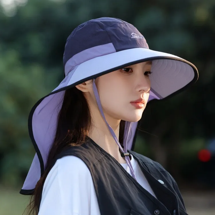 夏季字母登山帽子女户外防紫外线遮阳帽护颈披肩帽防风钓鱼渔夫帽