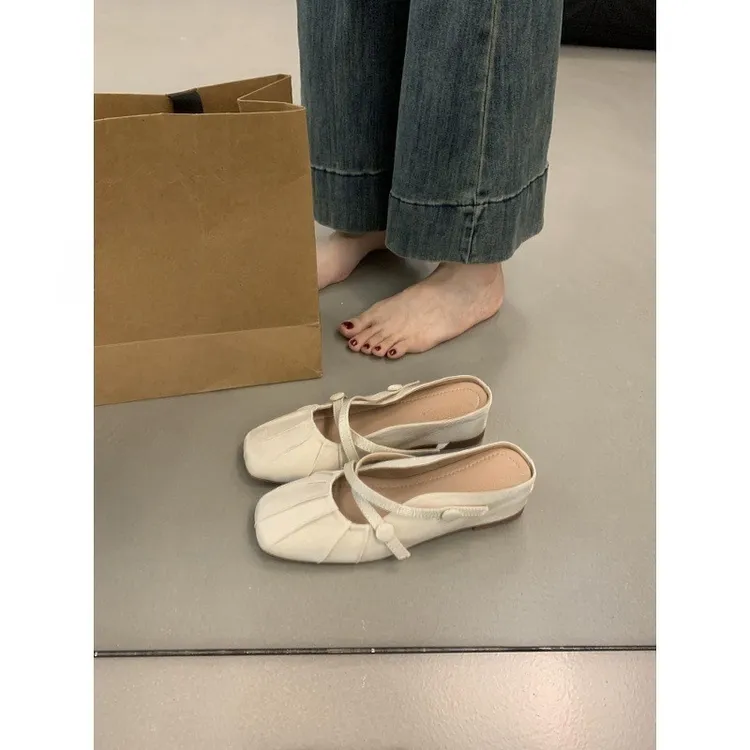 法式复古玛丽珍包头一脚蹬内增高半拖鞋女夏外穿懒人坡跟穆勒鞋子