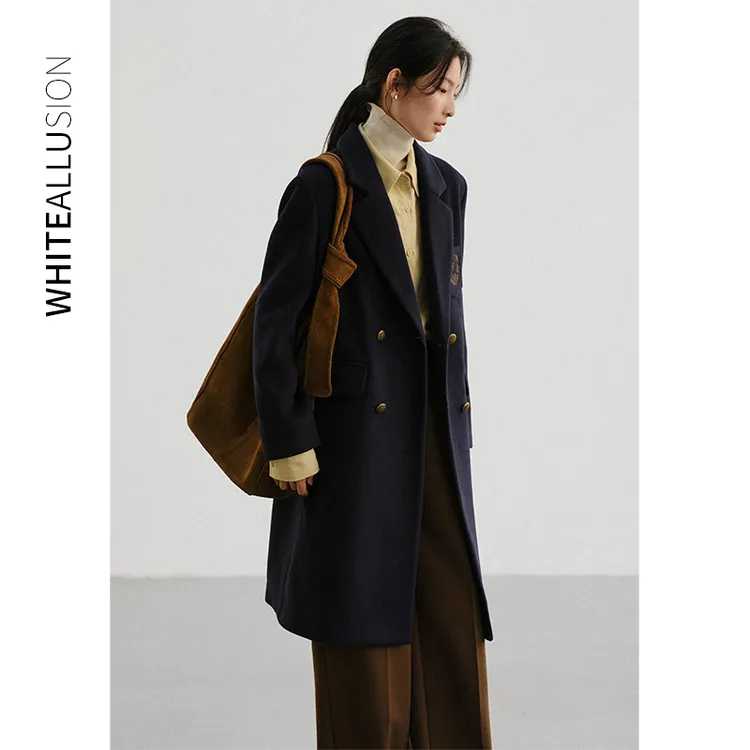 素典【曼德琳】羽绒毛呢外套内夹90白鸭绒复古高级感羊毛大衣1484