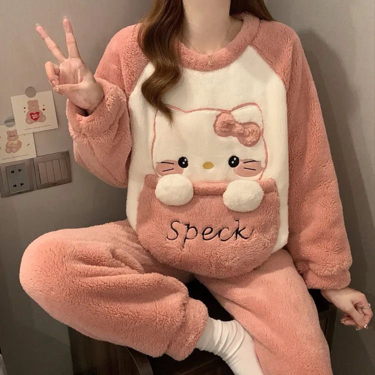 法兰绒睡衣女孩秋冬季薄款保暖女童中大童12-15岁初中学生珊瑚绒