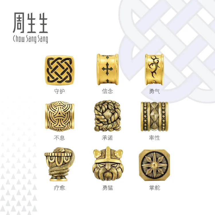 【圣诞】周生生charme XL酷黑守护勇气黄金情侣手链串珠定价