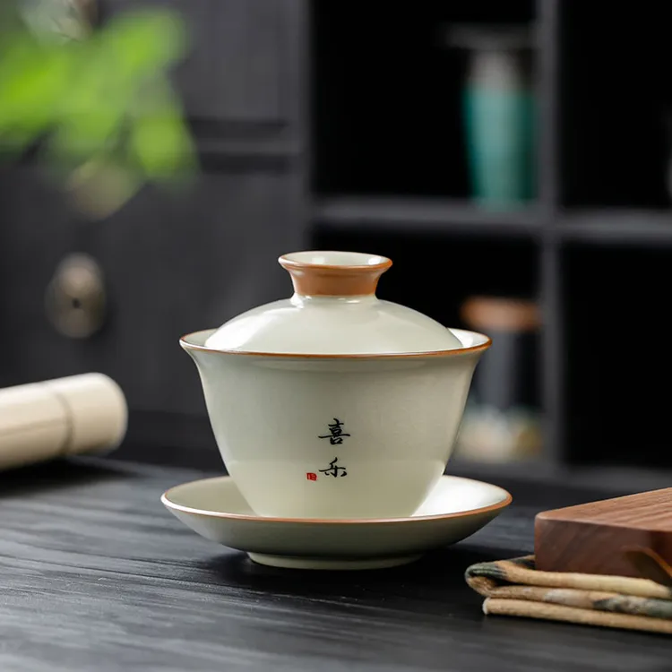 陌堙汝窑茶杯悬停三才盖碗家用功夫不烫手泡茶碗可养开片陶瓷茶具