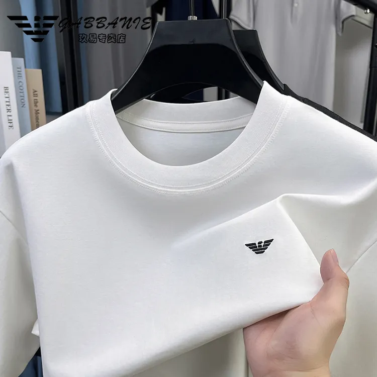 意大利正品男士短袖T恤夏季纯色新疆棉宽松凉感透气圆领短袖T恤潮