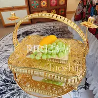 创意轻奢金色方形玻璃水果盘欧式家用客厅糖果盘点心盘坚果收纳盘