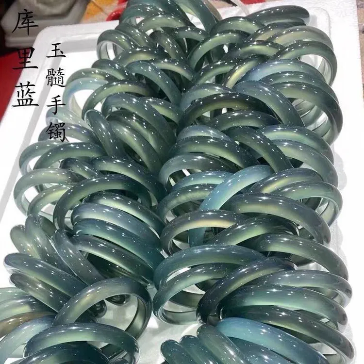 正品高冰透水墨丹青库里蓝玛瑙玉石玉髓玉手镯拍一发一多样发货