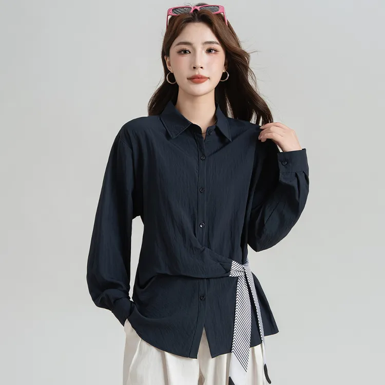 法式设计感丝巾系带衬衫女2025秋季新款通勤职业衬衣收腰长袖上衣