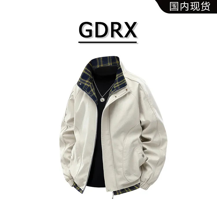 GDRX美式立领格子男士夹克2025秋季新款百搭运动户外宽松潮流男装