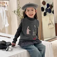 【含羊毛】女童秋冬卡通刺绣毛衣马甲洋气保暖叠穿针织背心25G093