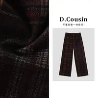 D.cousin 【遥听山月】秋季新款复古格子裤直筒休闲裤子女 7571