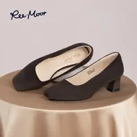 REEMOOR睿慕2025秋季新款法式绒面通勤舒适粗跟浅口单鞋R2G555