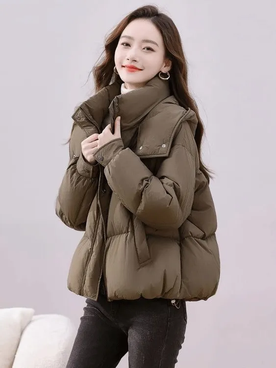 面包服羽绒棉服女短款2025冬新款小个子高端洋气加厚保暖连帽外套