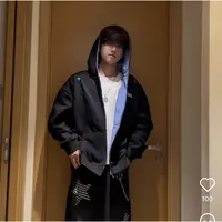 D36#某宝2张！爆款默认微瑕！格子拼接开衫外套潮牌重磅情侣卫衣