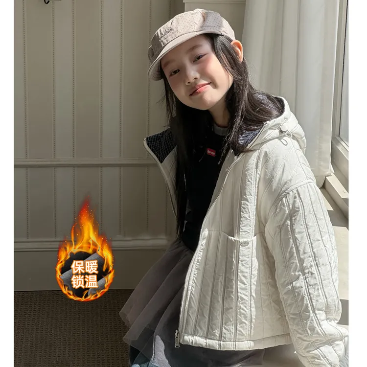 【现货】女童棉服儿童棉袄冬季2025新款夹棉连帽时髦上衣女孩厚外套