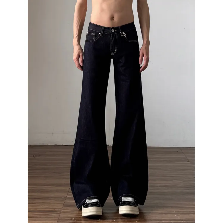 美式复古原牛低腰微喇牛仔裤男高街宽松直筒裤子牛仔裤男款9650