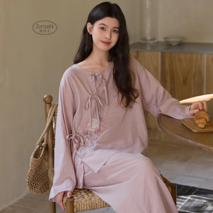 族玛士睡衣女2025新款春秋季纯棉纱布长袖秋冬天新中式家居服套装