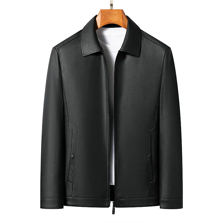 2025秋冬商务保暖皮衣男士加绒加厚绵羊皮休闲皮外套时尚翻领百搭