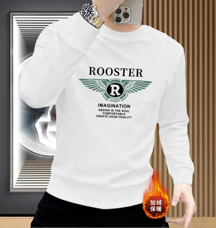 秋冬季新款加绒加厚圆领男士卫衣潮牌印花时尚休闲打底男装上衣服