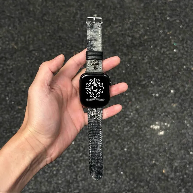 适用于苹果手表IWATCHS11帆布真皮表带克罗心同款S10/987SE/ULTRA