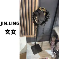 JINLING【玄女】休闲风民族风极简风复古风黑发箍复古法式镶钻韩系