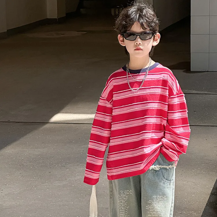 男童卫衣中大童秋季韩版2025新款条纹宽松休闲童装上衣运动潮范