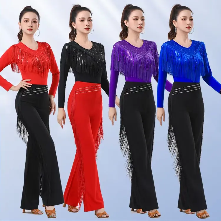 广场舞吉他吧水兵舞流苏亮片圆领上衣