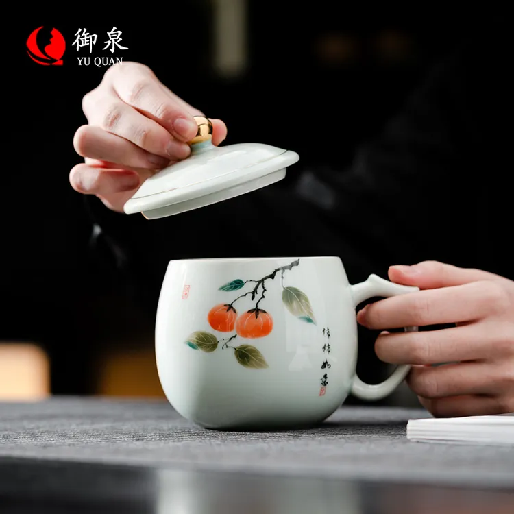 御泉高温釉下彩办公杯茶杯大容量泡茶杯带盖水杯中式家礼品定制