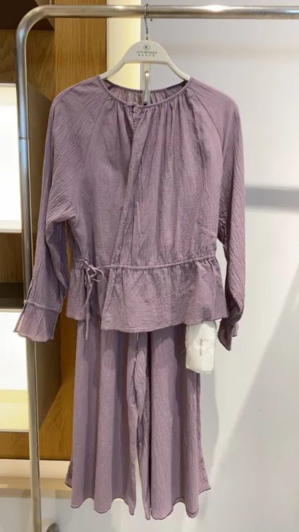 朵朵可可25春夏新款自皱无领斜带收腰家居服套装