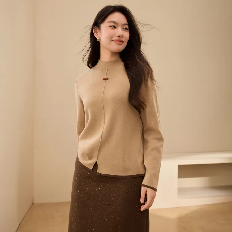 【优雅简约气质款】纤莉秀W大码女装半高领打底外穿针织衫QK3708