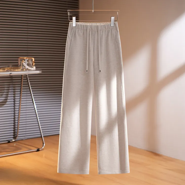 慵懒风小弯刀裤女2025秋冬季新款松紧腰系带显瘦休闲羊毛呢直筒裤