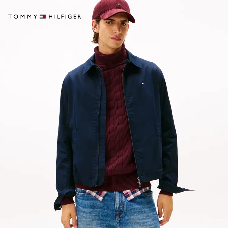 Tommy25新款秋冬男装经典绣标商务休闲拉链翻领行政夹克外套40602