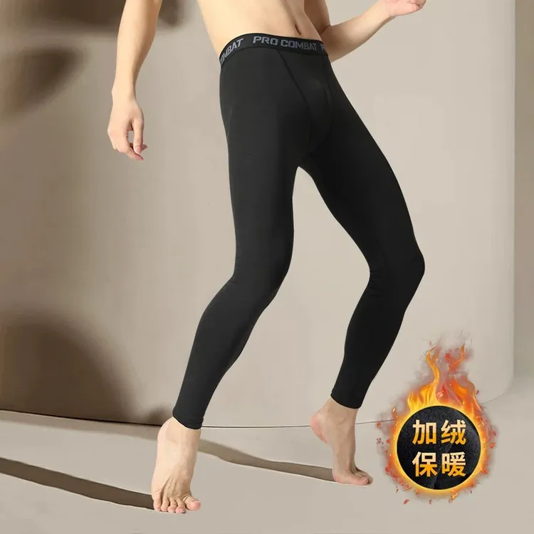 紧身裤男士冬季加绒保暖运动打底裤内搭新款高弹力修身男生鲨鱼裤