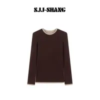 SJJ-SHANG【叠叠乐】德国扬子羊毛天丝混纺撞色打底上衣q135648p